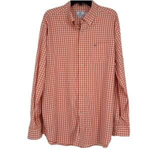 Southern Tide Nassau Gingham Performance Shirt Orange Long Sleeve Size XL